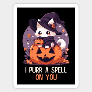 Funny Cat Pun Witch Spell Graphic Men Kids Women Halloween Magnet